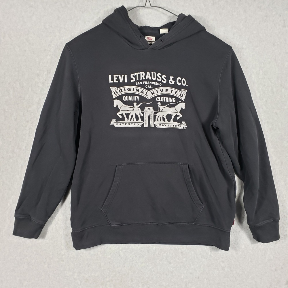 Levi Strauss Co Mens Standard Logo Hoodie Black Size L Batwing Pullover